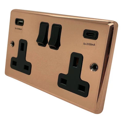 Timeless Classic Polished Copper Plug Socket with USB Charging