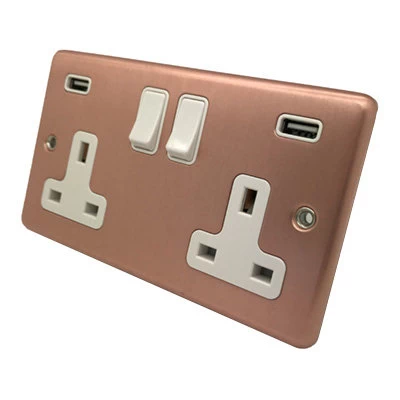 Timeless Classic Brushed Copper Plug Socket with USB Charging