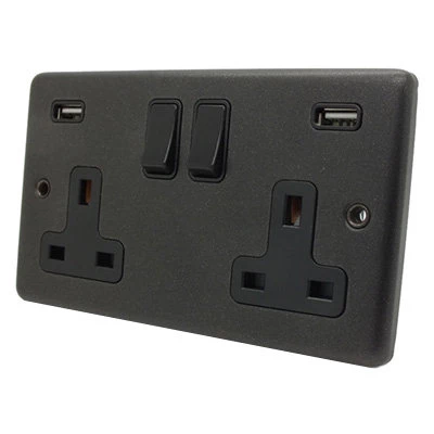 Timeless Black Graphite Plug Socket with USB Charging