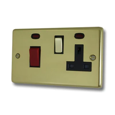 Timeless Polished Brass Cooker Control (45 Amp Double Pole Switch and 13 Amp Socket)