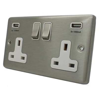 Timeless Satin Stainless Plug Socket with USB Charging