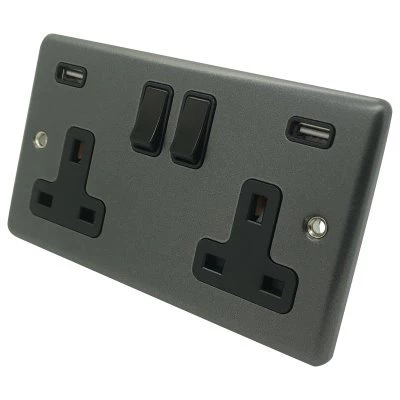 Timeless Steel Gray Plug Socket with USB Charging
