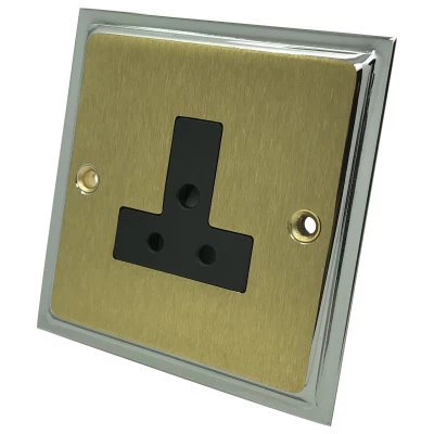 Doublet Satin Brass / Polished Chrome Edge Round Pin Unswitched Socket (For Lighting)