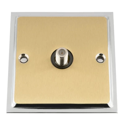Doublet Satin Brass / Polished Chrome Edge Satellite Socket (F Connector)