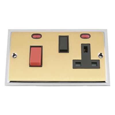 Doublet Satin Brass / Polished Chrome Edge Cooker Control (45 Amp Double Pole Switch and 13 Amp Socket)