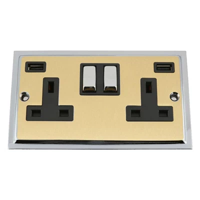 Doublet Satin Brass / Polished Chrome Edge Plug Socket with USB Charging