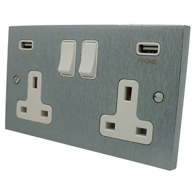 Edward Satin Chrome Plug Socket with USB Charging