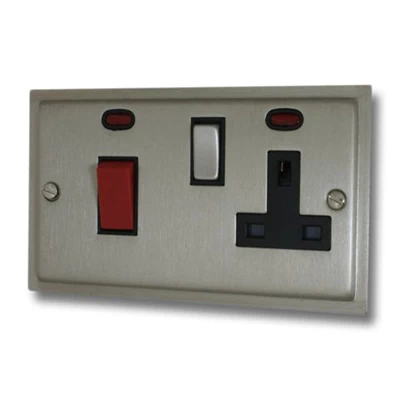 Nouveau Satin Nickel Cooker Control (45 Amp Double Pole Switch and 13 Amp Socket)