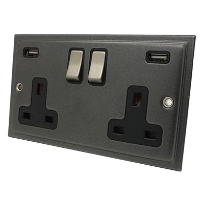 Nouveau Dark Pewter Plug Socket with USB Charging