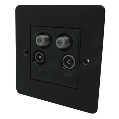 Flat Black Quad - TV, FM, SKY Socket (F Connector) x 2