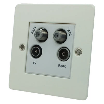 Flat White Quad - TV, FM, SKY Socket (F Connector) x 2