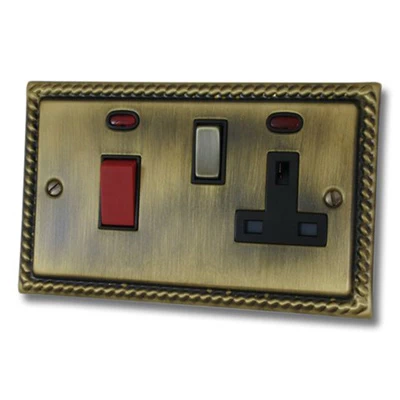 Rope Edge Antique Brass Cooker Control (45 Amp Double Pole Switch and 13 Amp Socket)