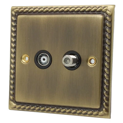 Rope Edge Antique Brass TV and SKY Socket