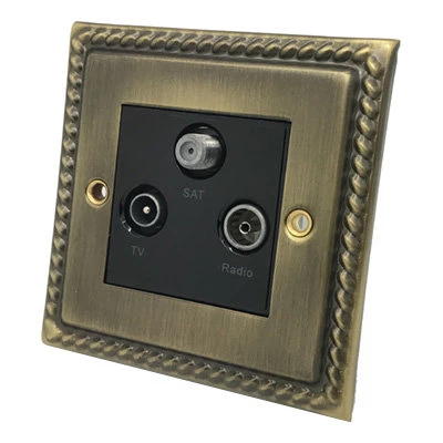 Rope Edge Antique Brass TV, FM and SKY Socket