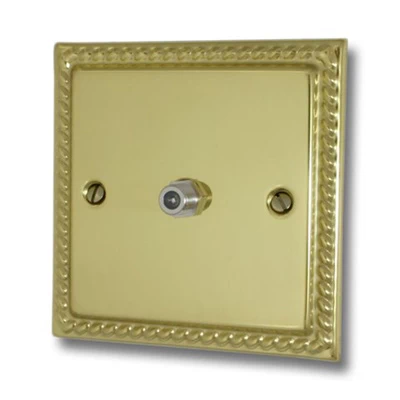 Rope Edge Polished Brass Satellite Socket (F Connector)