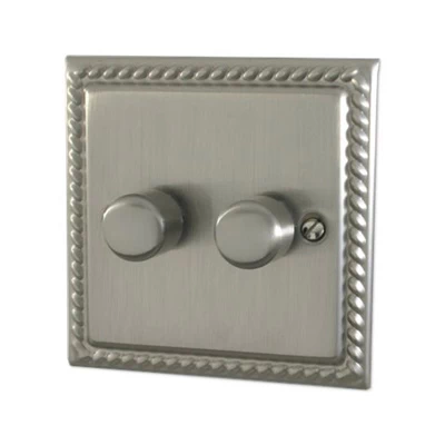 Rope Edge Satin Nickel LED Dimmer and Push Light Switch Combination