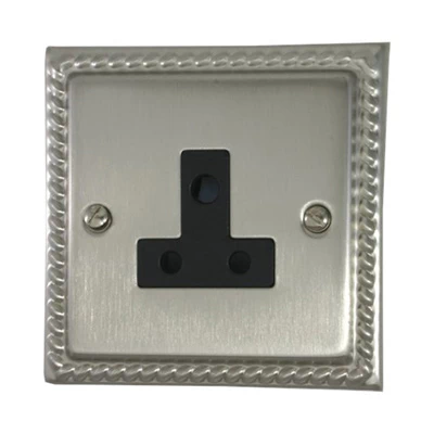 Rope Edge Satin Nickel Round Pin Unswitched Socket (For Lighting)