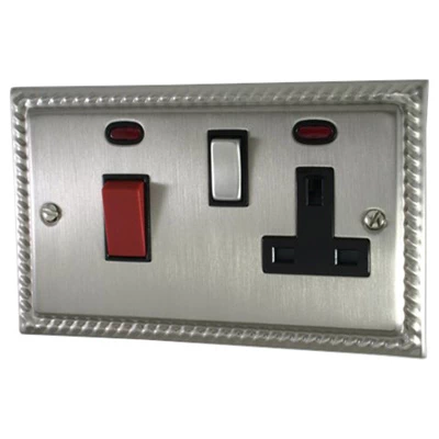 Rope Edge Satin Nickel Cooker Control (45 Amp Double Pole Switch and 13 Amp Socket)