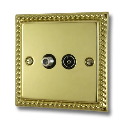 Rope Edge Classic Polished Brass TV and SKY Socket