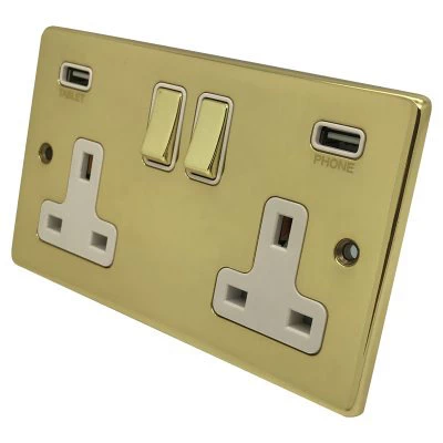 Trim Rounded Polished Brass Plug Socket with USB Charging