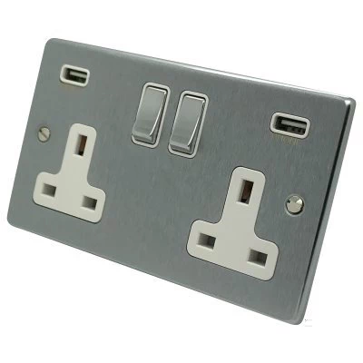 Trim Rounded Satin Chrome Plug Socket with USB Charging