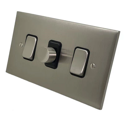Trim Rounded Satin Nickel Dimmer and Light Switch Combination