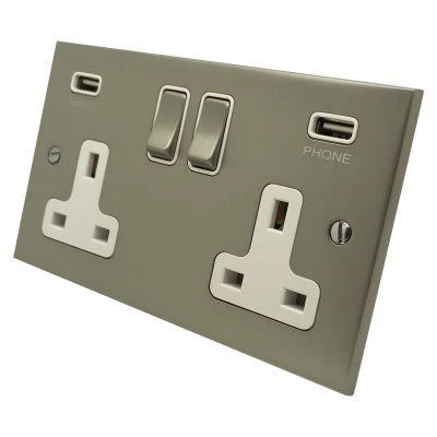 Trim Satin Nickel Plug Socket with USB Charging