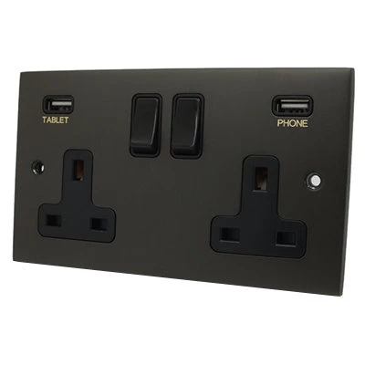 Trim Silk Bronze Plug Socket with USB Charging