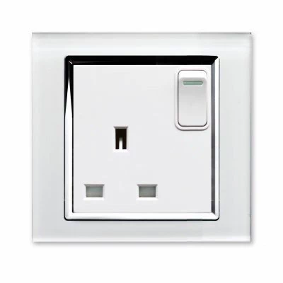 RetroTouch Crystal White Glass with Chrome Trim Switched Plug Socket