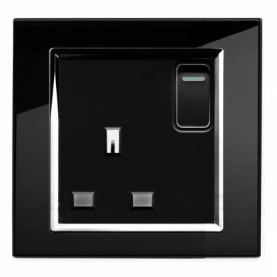 RetroTouch Crystal Crystal Black Glass with Chrome Trim Switched Plug Socket