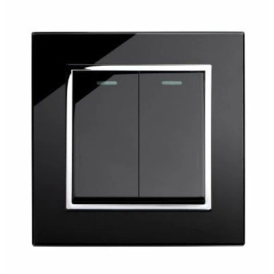 RetroTouch Crystal Black Glass with Chrome Trim Intermediate Switch and Light Switch Combination