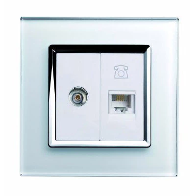 RetroTouch Crystal White Glass with Chrome Trim TV Socket | Telephone Socket
