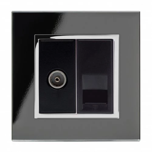 RetroTouch Crystal Crystal Black Glass with Chrome Trim TV Socket | Telephone Socket