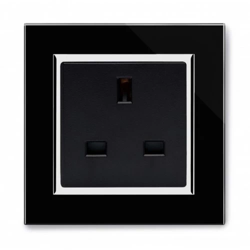 RetroTouch Crystal Crystal Black Glass with Chrome Trim Unswitched Plug Socket