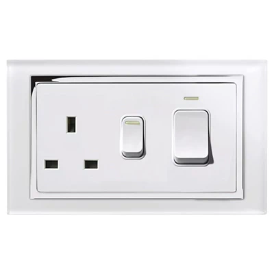 RetroTouch Crystal White Glass with Chrome Trim Cooker Control (45 Amp Double Pole Switch and 13 Amp Socket)
