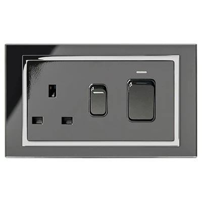 RetroTouch Crystal Black Glass with Chrome Trim Cooker Control (45 Amp Double Pole Switch and 13 Amp Socket)
