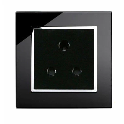 RetroTouch Crystal Black Glass with Chrome Trim Round Pin Unswitched Socket (For Lighting)