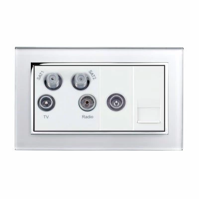 RetroTouch Crystal White Glass with Chrome Trim Media Plate with Fitted Modules