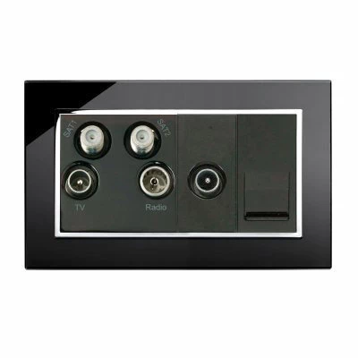 RetroTouch Crystal Black Glass with Chrome Trim Media Plate with Fitted Modules