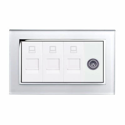 RetroTouch Crystal White Glass with Chrome Trim TV Socket | Network Socket