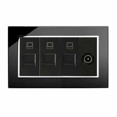 RetroTouch Crystal Black Glass with Chrome Trim TV Socket | Network Socket