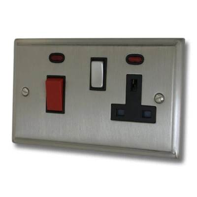 Mondo Satin Nickel Cooker Control (45 Amp Double Pole Switch and 13 Amp Socket)