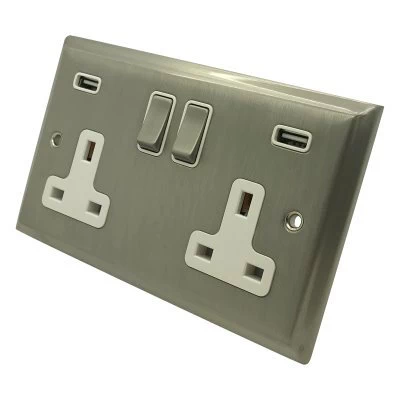 Mondo Satin Nickel Plug Socket with USB Charging