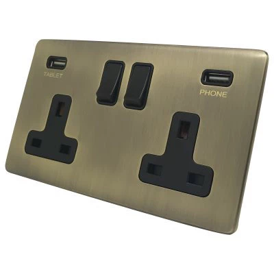 Smooth Classic Antique Brass Plug Socket with USB Charging