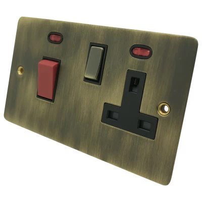 Slim Antique Brass Cooker Control (45 Amp Double Pole Switch and 13 Amp Socket)