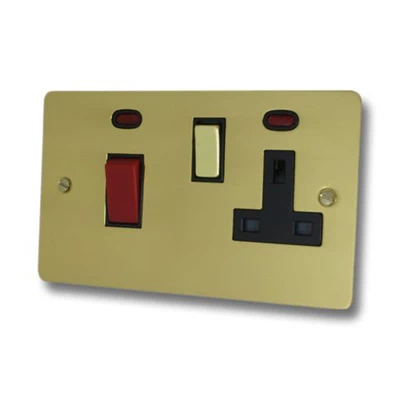 Slim Polished Brass Cooker Control (45 Amp Double Pole Switch and 13 Amp Socket)