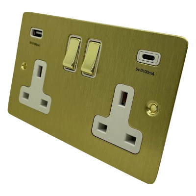 Slim Satin Brass Plug Socket with USB Charging