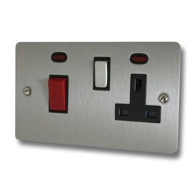 Slim Satin Stainless Cooker Control (45 Amp Double Pole Switch and 13 Amp Socket)