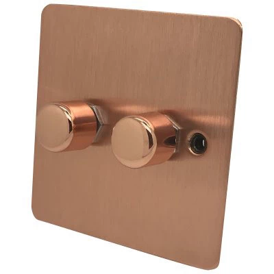 Slim Classic Brushed Copper LED Dimmer and Push Light Switch Combination