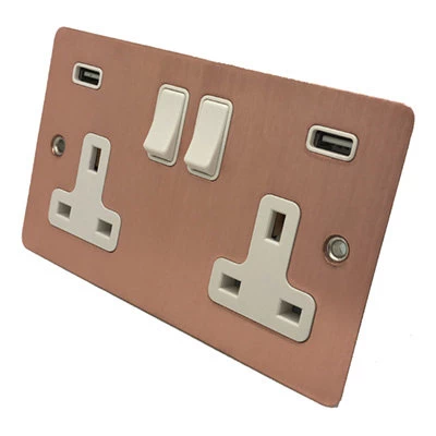 Slim Classic Brushed Copper Plug Socket with USB Charging